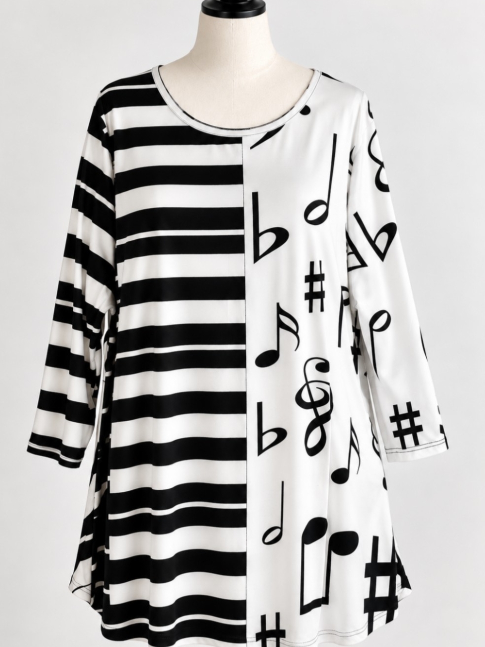 Black & White Music Note Tunic Top - Women's Long Sleeve